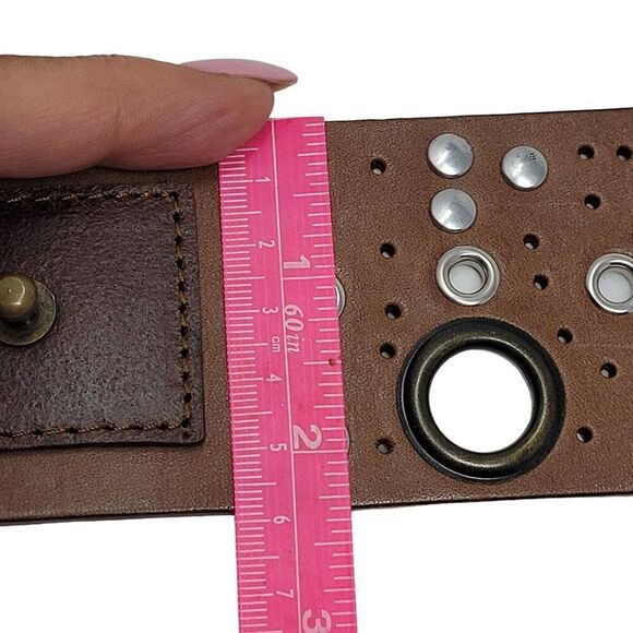 Antoniazzi Firenze Artesian Leather Belt XL‎ Brown Silver Bronze Grommet Studded - Picture 7 of 10